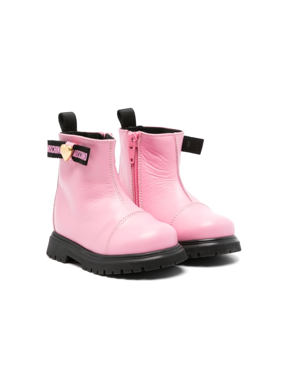 Moschino Kids logo缎带及踝靴 - 粉色