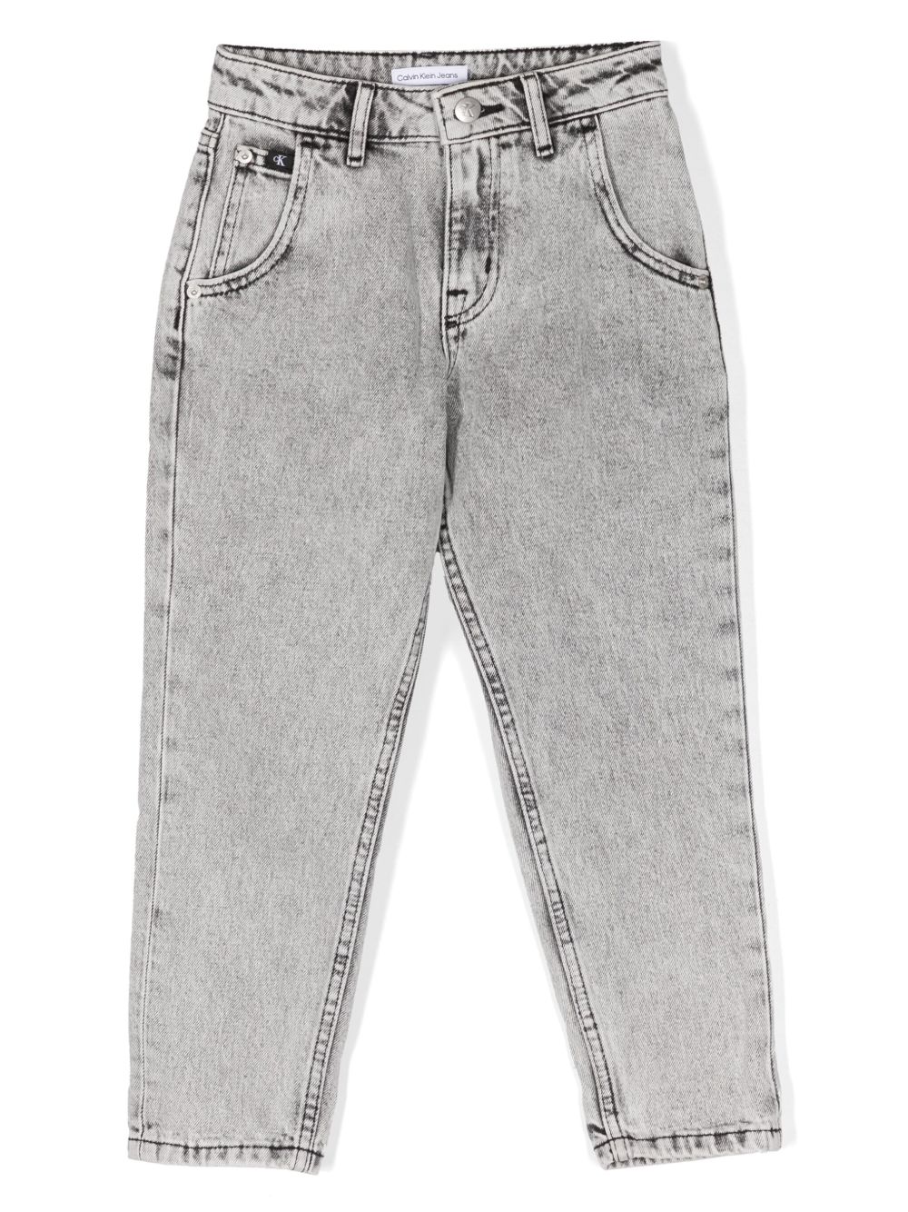 Calvin Klein Kids logo压纹中腰牛仔裤 - 黑色