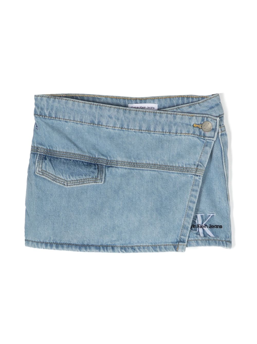 Calvin Klein Kids logo刺绣牛仔短裤 - 蓝色