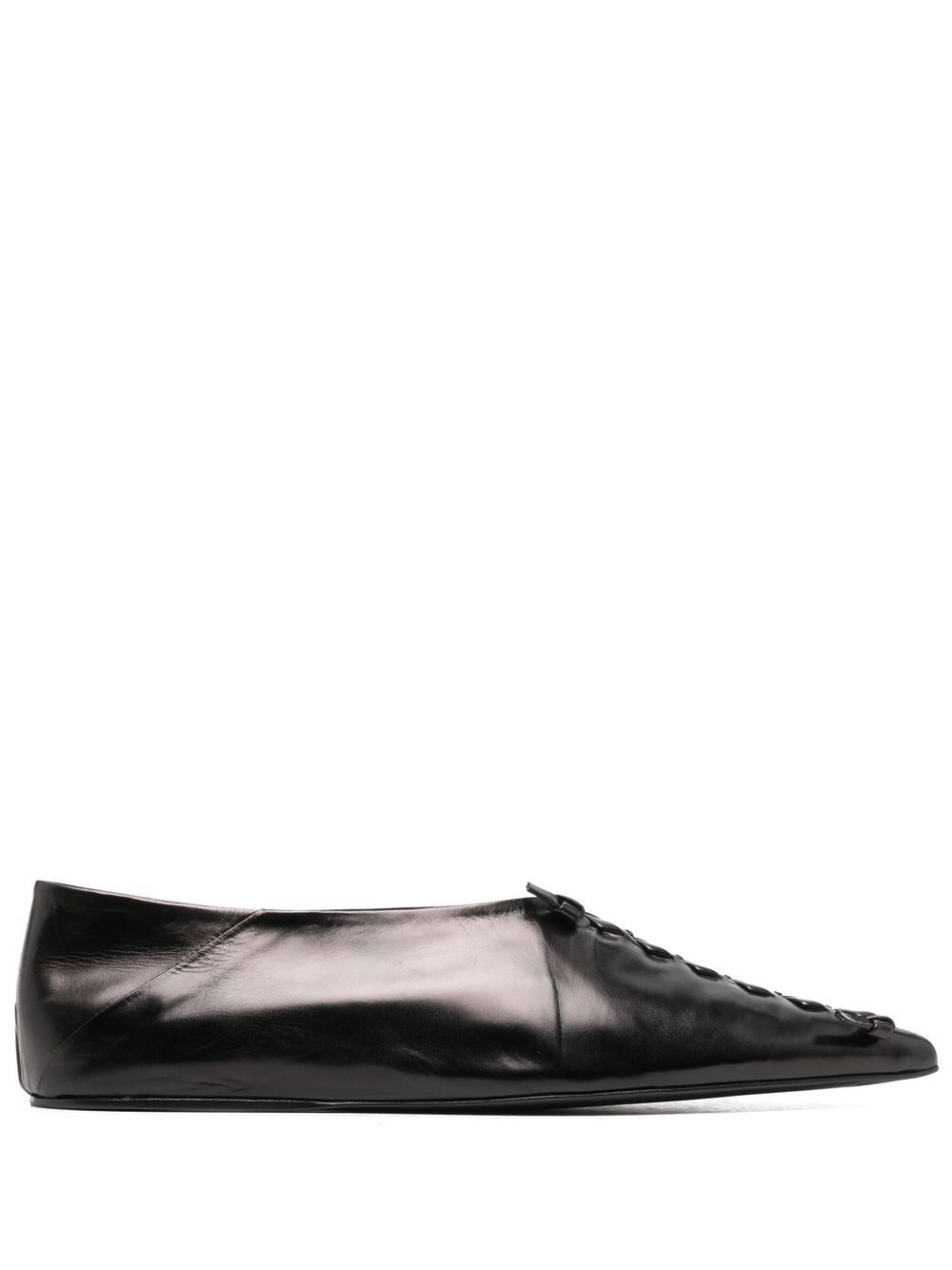 Jil Sander 结饰细节皮质平底鞋 - 黑色