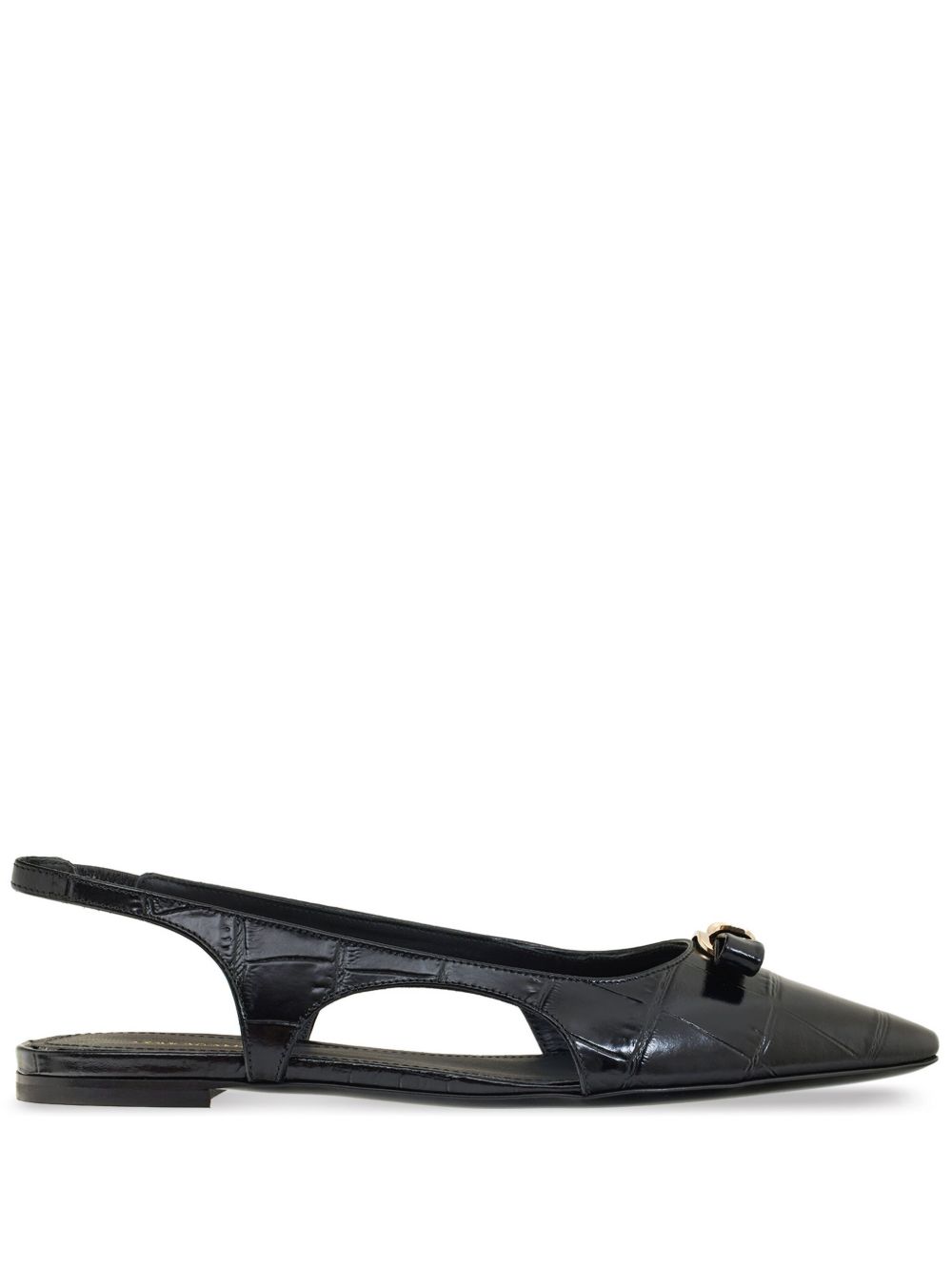 Ferragamo logo标牌裹踝芭蕾平底鞋 - 黑色