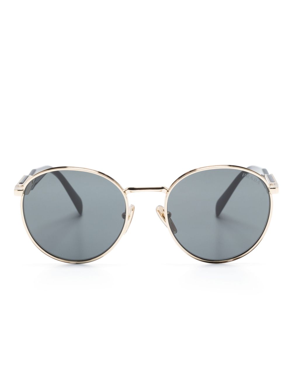 Prada Eyewear logo雕刻圆框太阳眼镜 - 黑色
