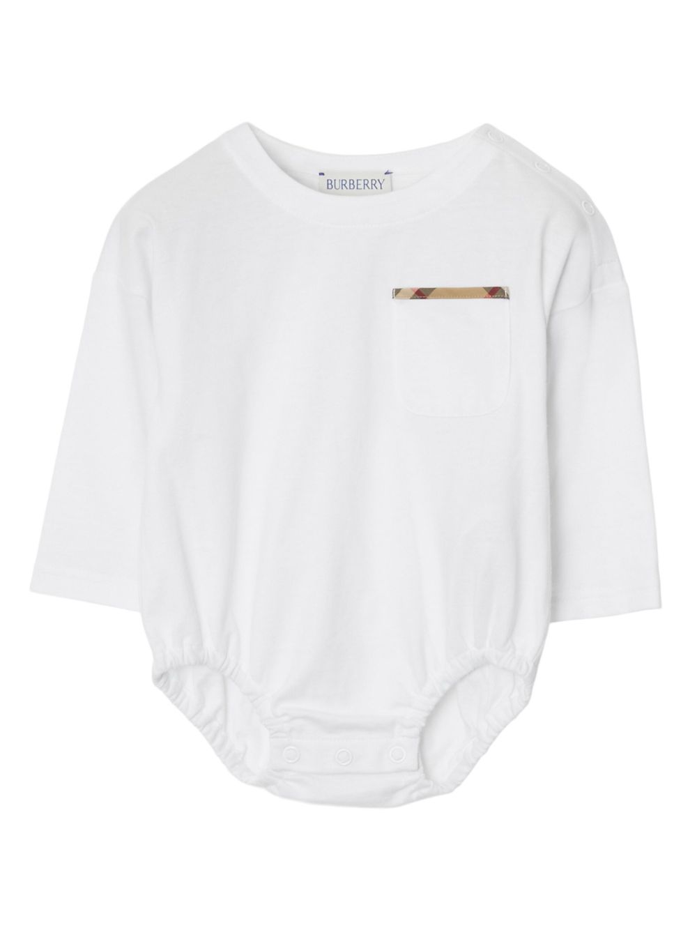 Burberry Kids 经典格纹边饰棉连体衣 - 白色