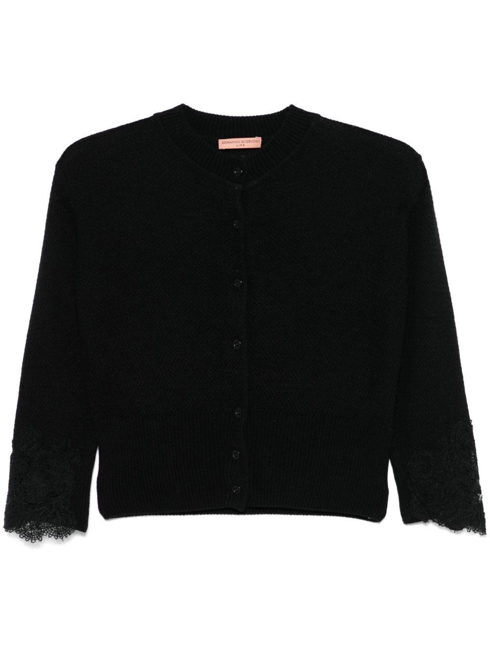 Ermanno Scervino 蕾丝边饰开衫 - 黑色