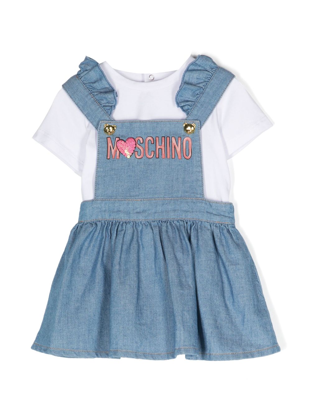 Moschino Kids logo印花半身裙套装 - 蓝色