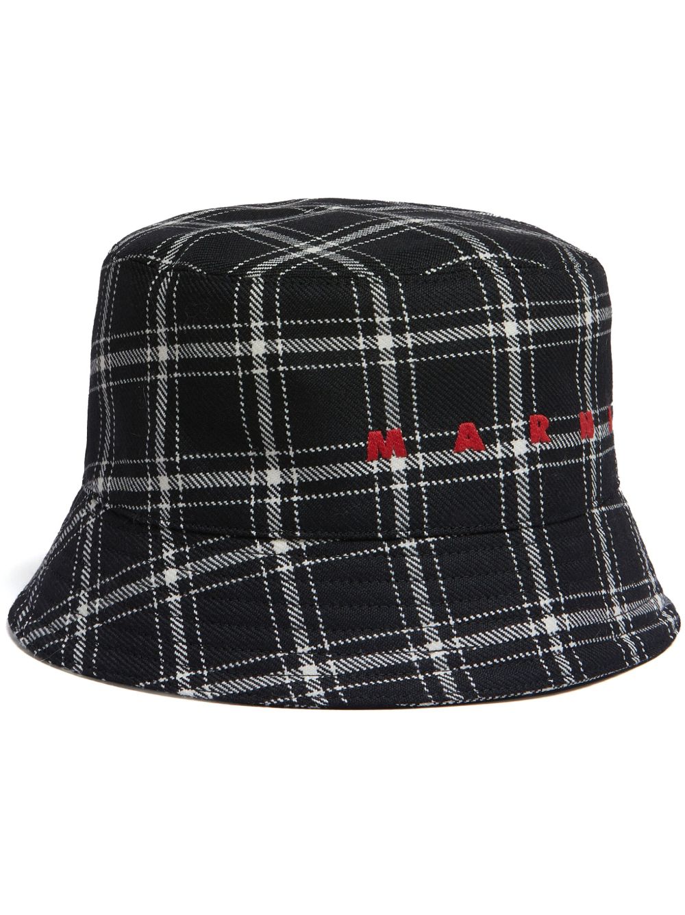 Marni logo刺绣格纹渔夫帽 - 黑色