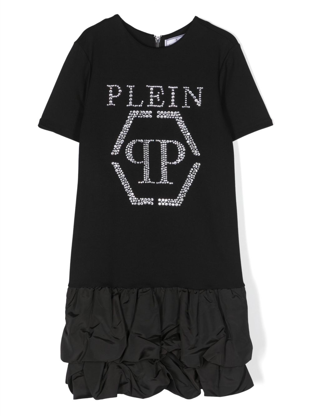 Philipp Plein Junior 水钻镶嵌短袖连衣裙 - 黑色