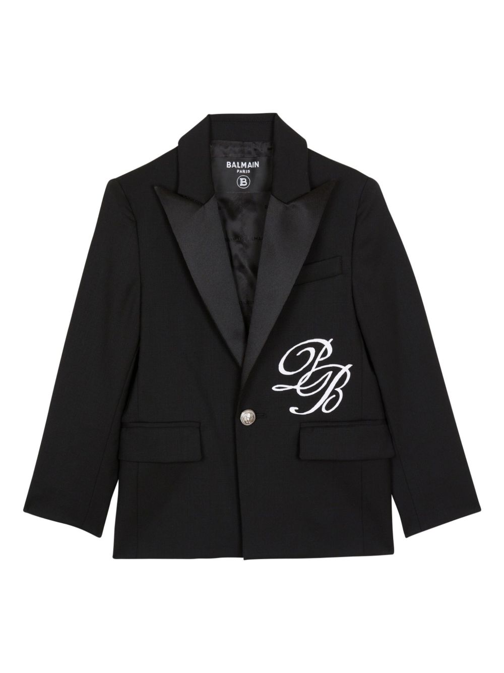 Balmain Kids PB Signature 单排扣西装夹克 - 黑色