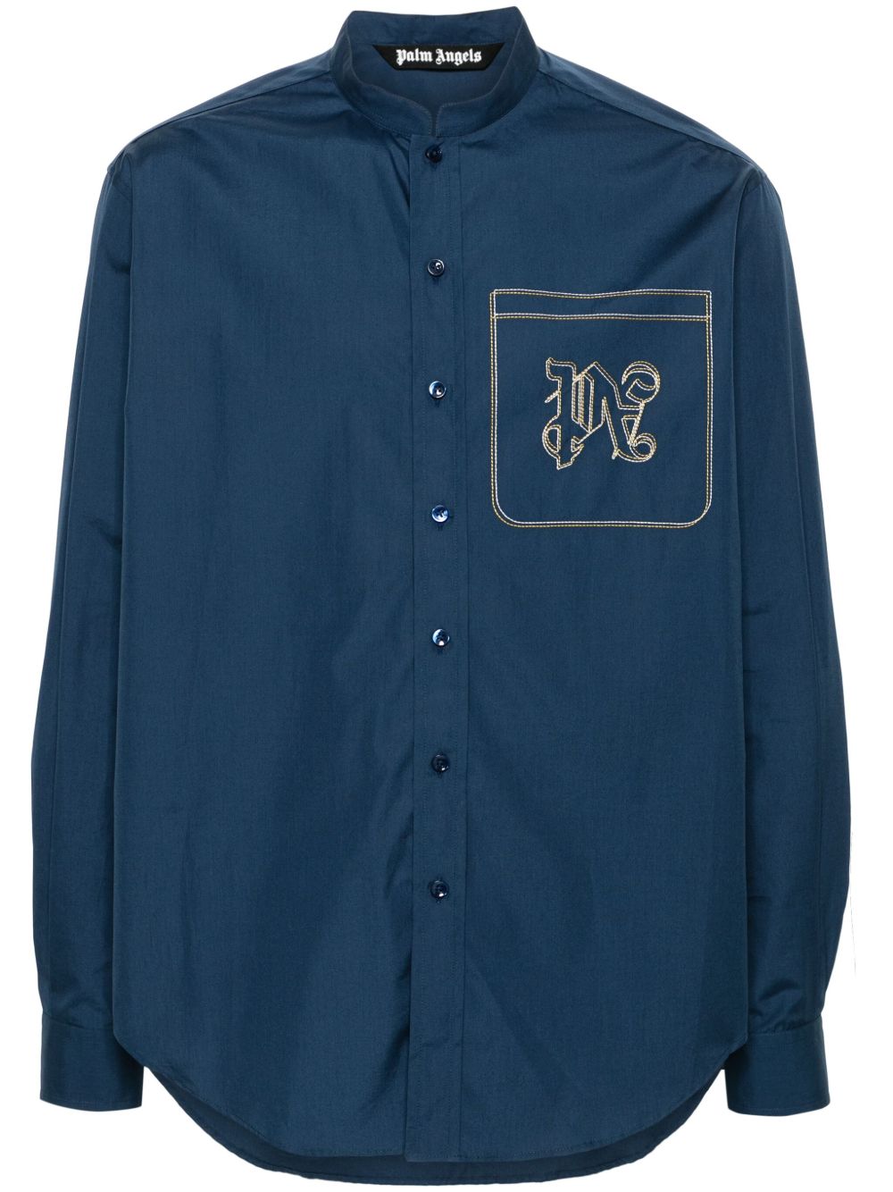 Palm Angels logo刺绣缝线口袋衬衫 - 蓝色