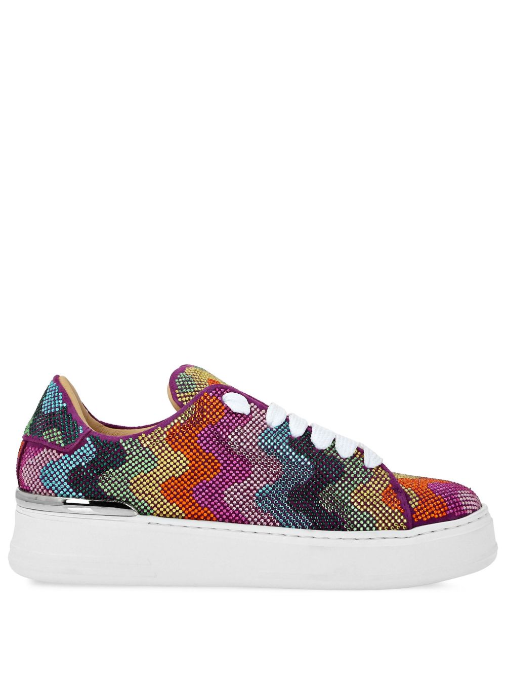 Philipp Plein Crystal Waves Rainbow 绒面皮运动鞋 - 橘色