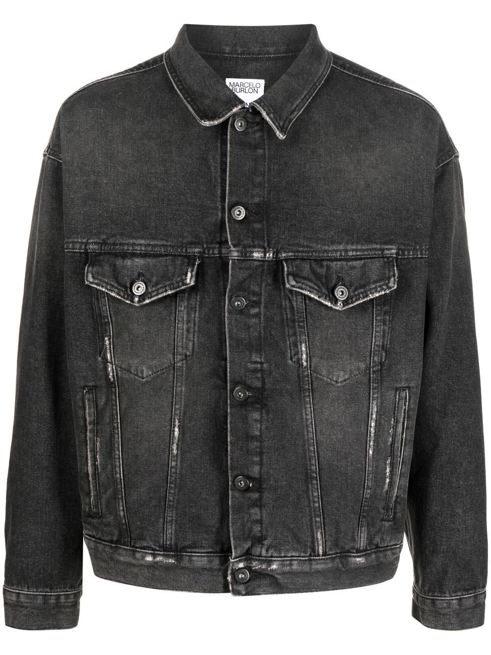 Marcelo Burlon County of Milan 流苏细节牛仔夹克 - 黑色
