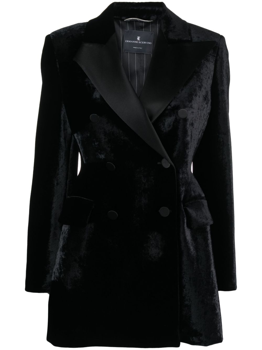 Ermanno Scervino 尖翻领丝绒效果西装夹克 - 黑色