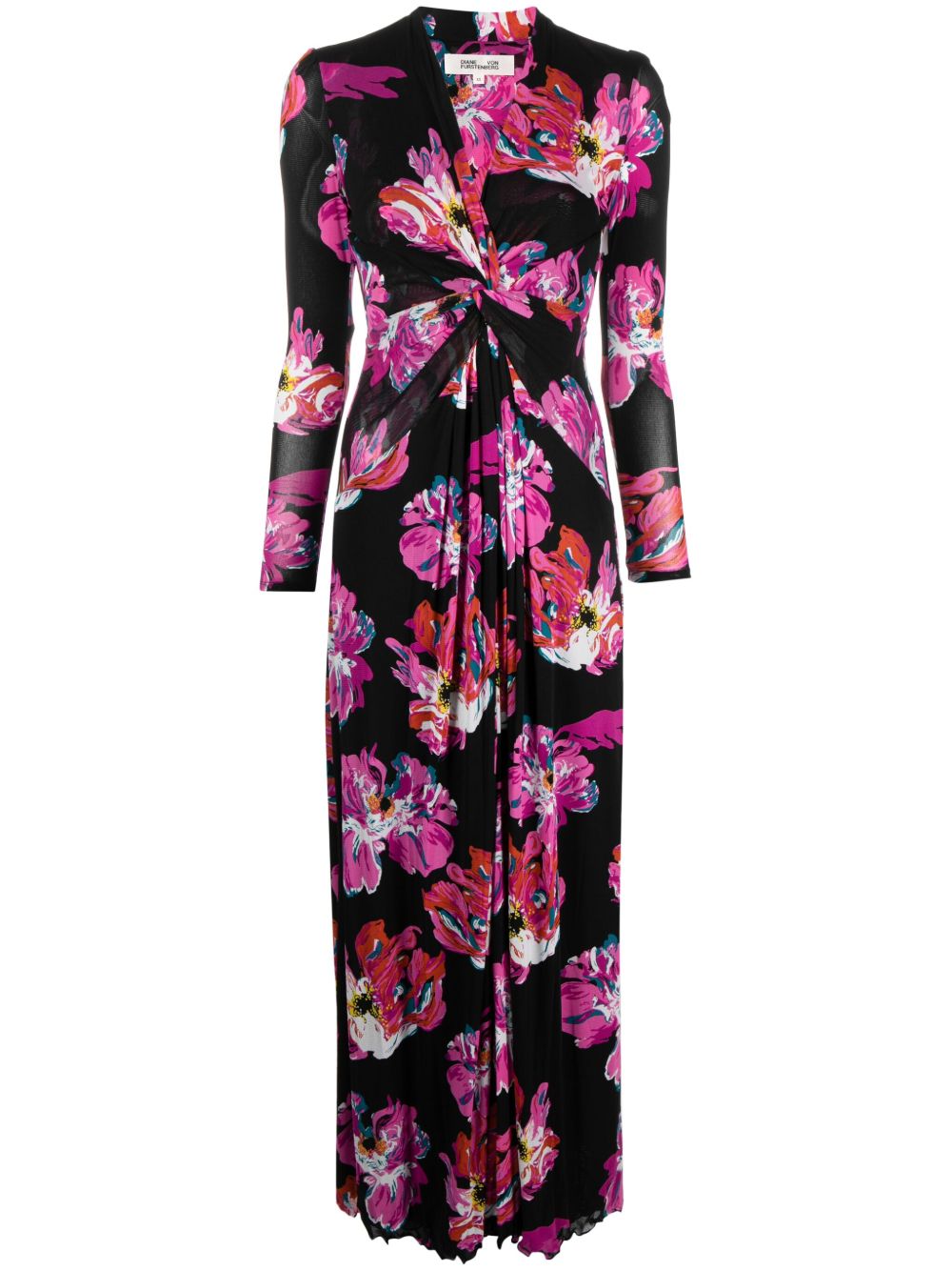 DVF Diane von Furstenberg 漆绘花朵图案中长连衣裙 - 黑色