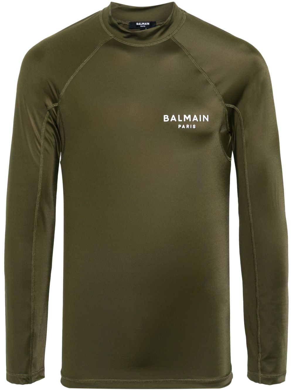 Balmain logo印花长袖T恤 - 绿色