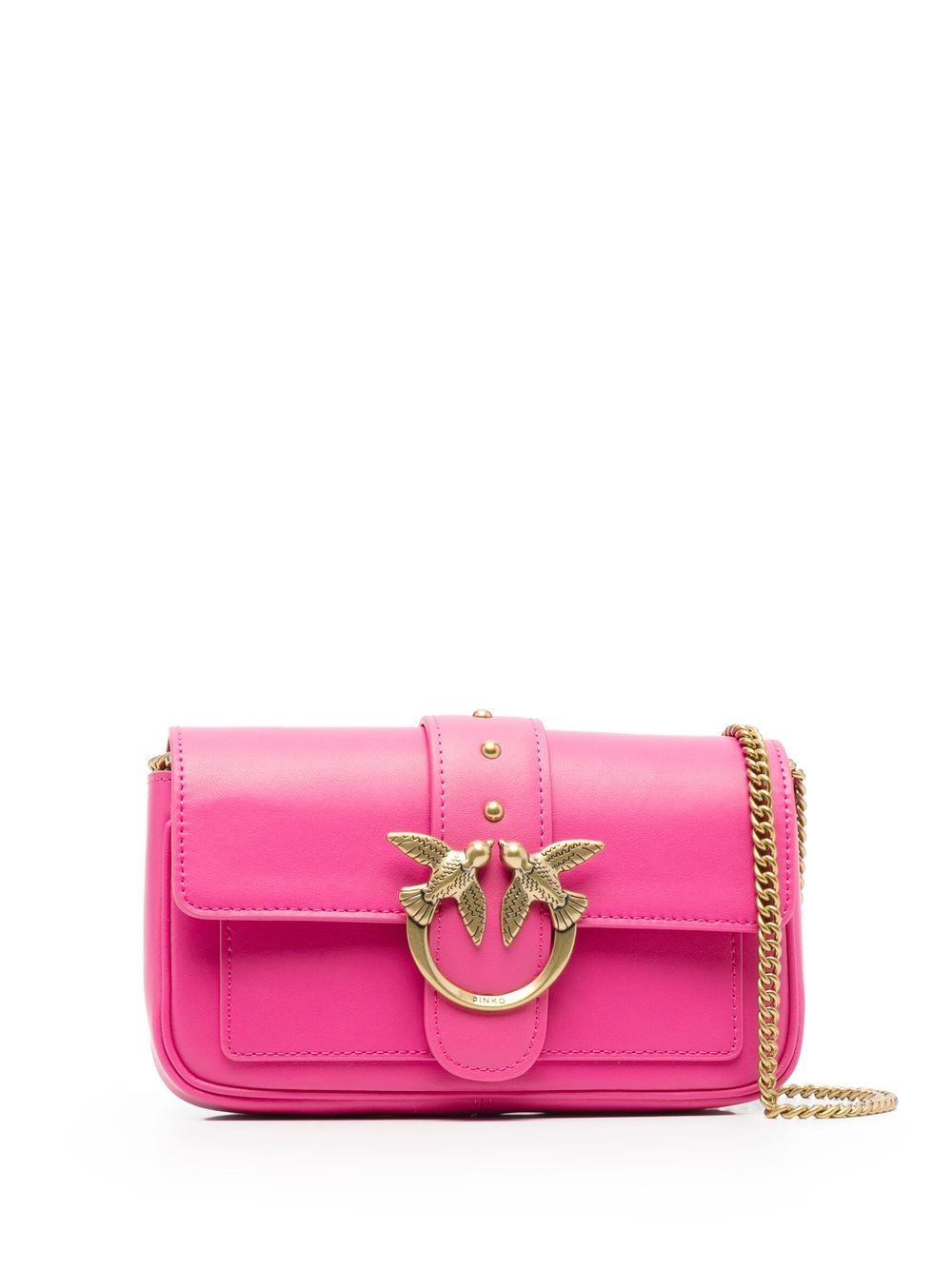PINKO Love One Pocket 皮质斜挎包 - 粉色