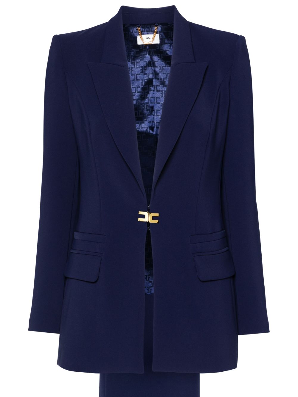 Elisabetta Franchi logo标牌绉纱西装套装 - 蓝色