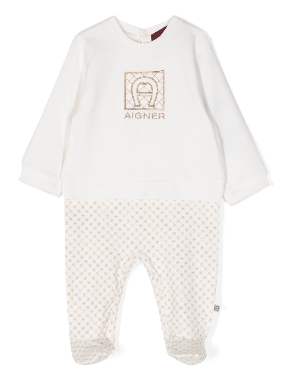 Aigner Kids logo刺绣比马棉连体睡衣 - 白色
