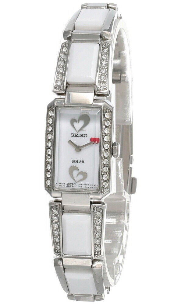 Seiko Solar White Dial White Ceramic Women's Watch SUP185