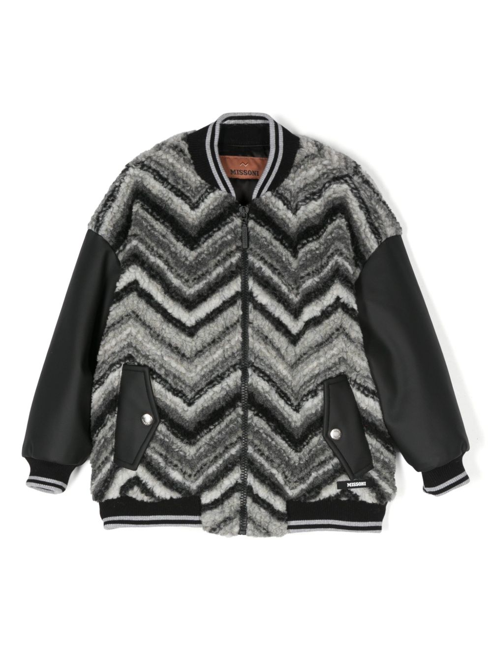 Missoni Kids 人字纹图案飞行员夹克 - 黑色