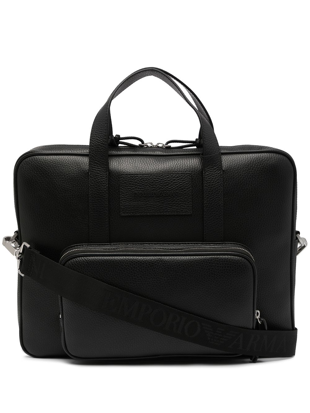 Emporio Armani 皮质标贴公文包 - 黑色