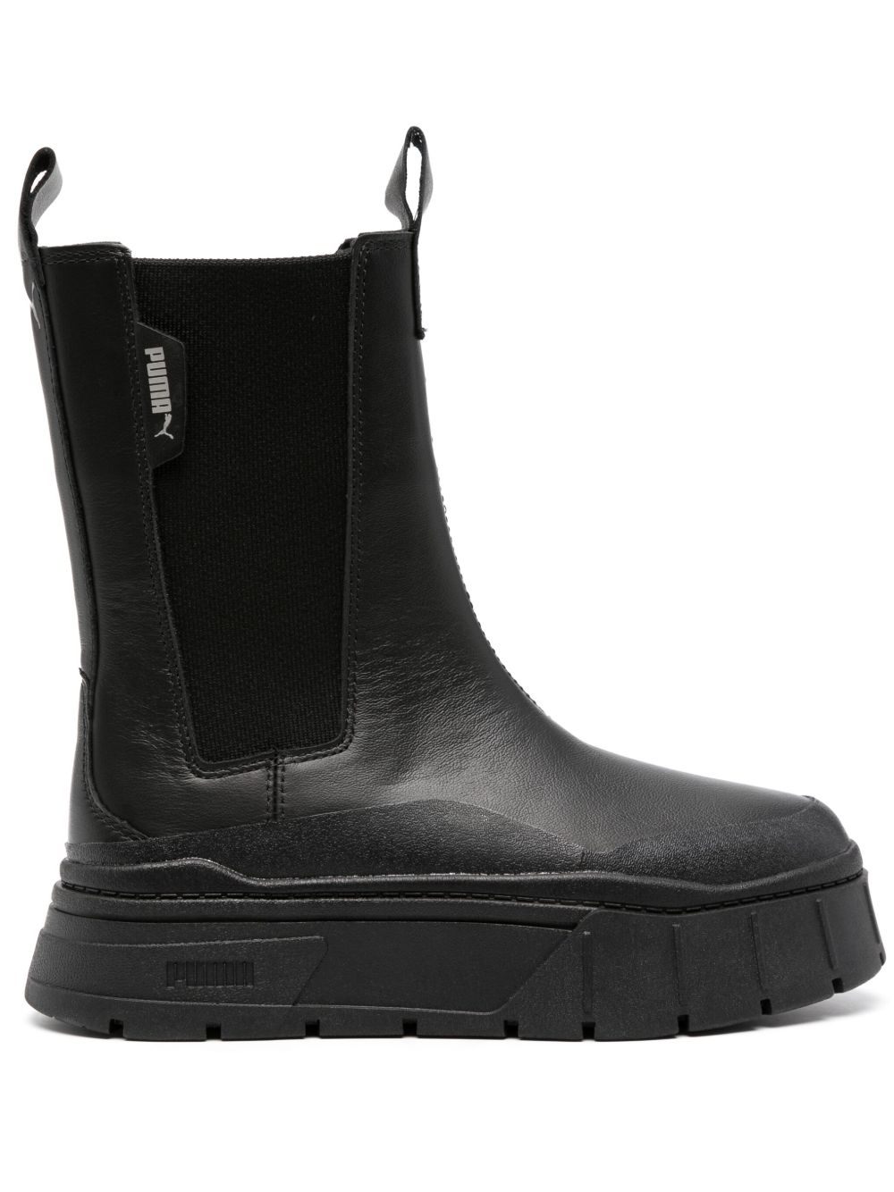 PUMA Mayze Stack 中跟皮质切尔西靴 - 黑色