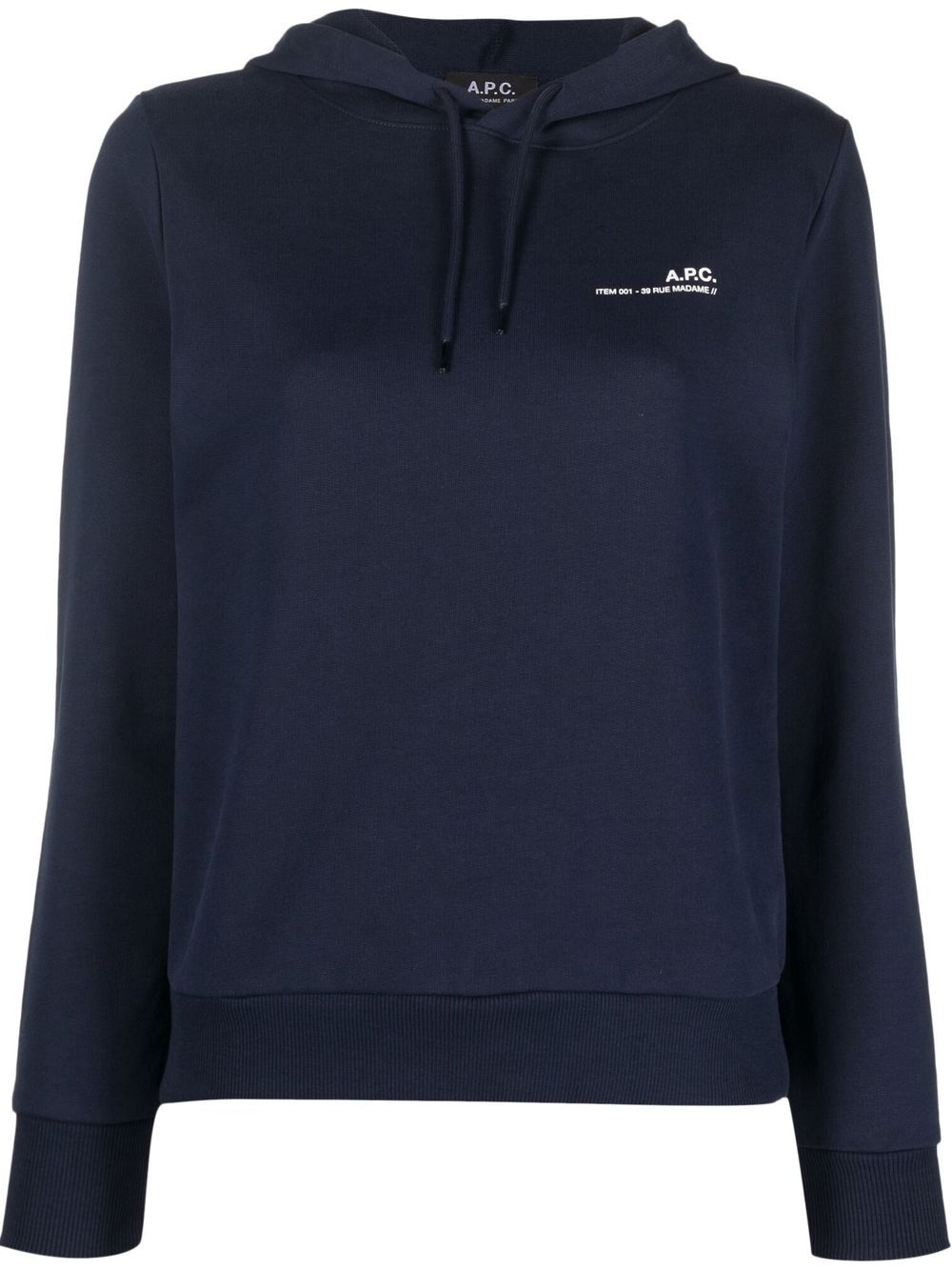 A.P.C. logo印花棉连帽衫 - 蓝色
