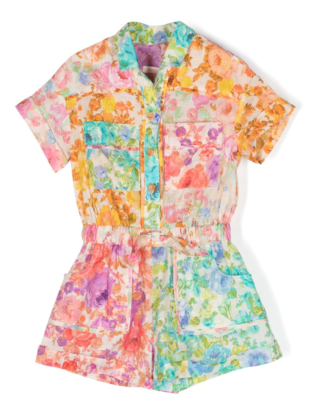 ZIMMERMANN Kids 花卉印花棉连体长裤 - 中性色