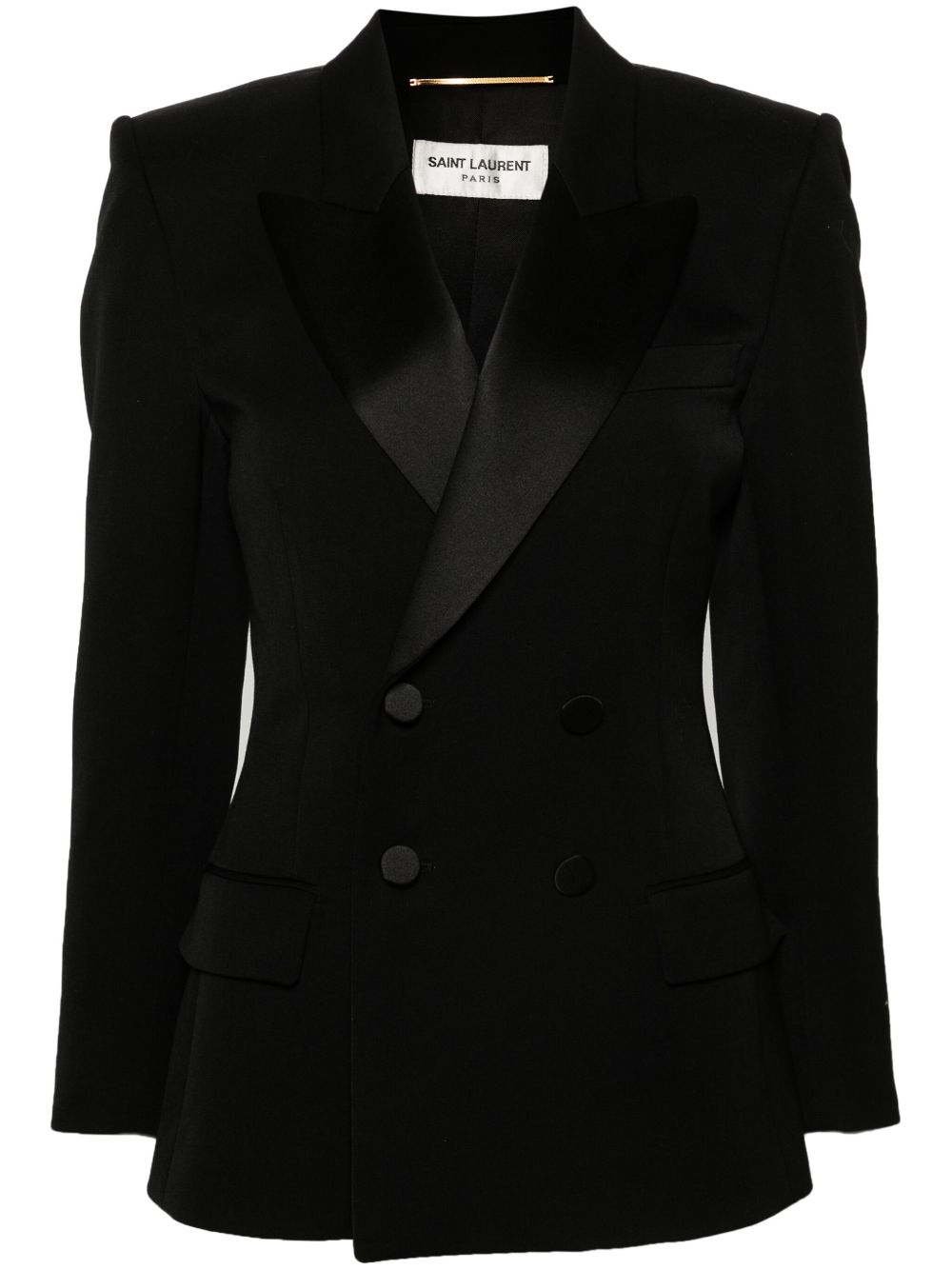 Saint Laurent 尖翻领双排扣西装夹克 - 黑色