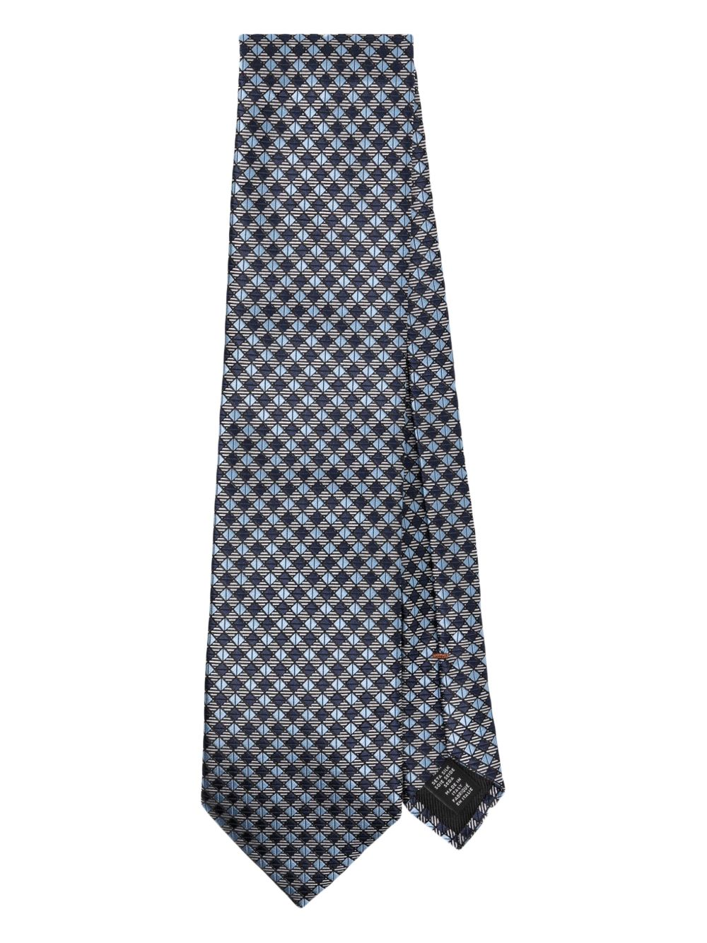 Zegna 格纹图案提花真丝领带 - 蓝色