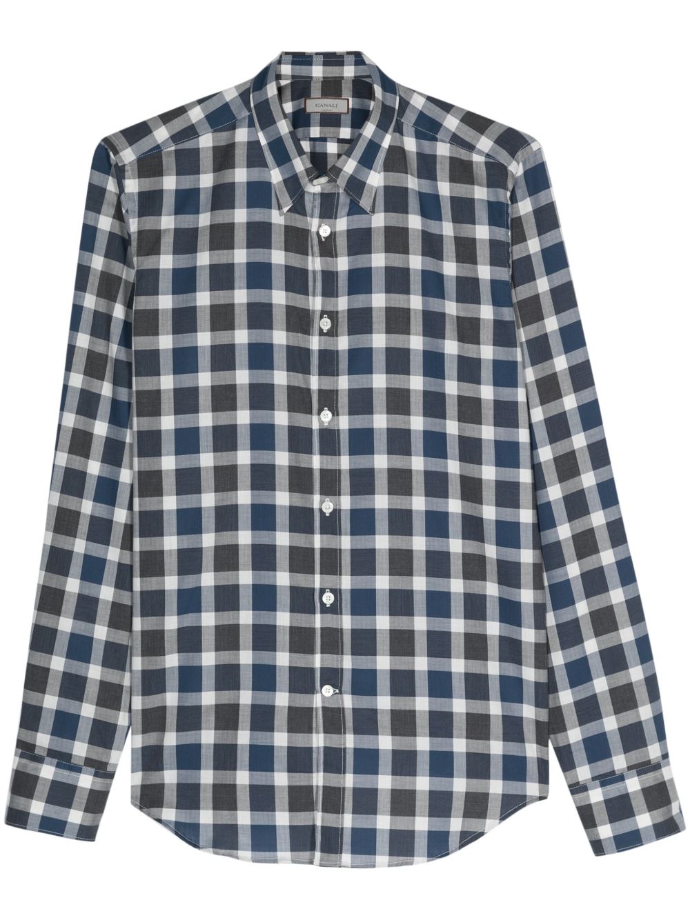 Canali 格纹棉衬衫 - 蓝色