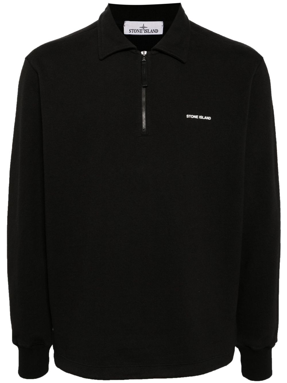 Stone Island 拉链领棉polo衫 - 黑色