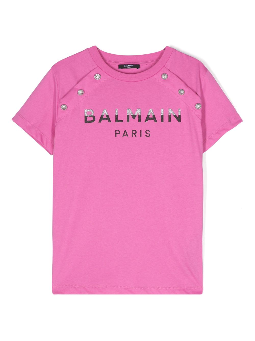 Balmain Kids 亮片金葱logo细节T恤 - 粉色