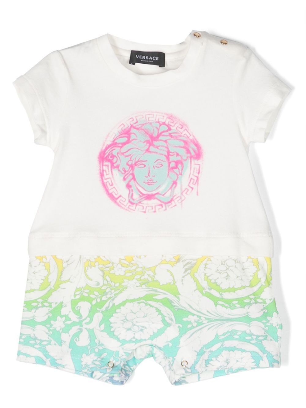 Versace Kids logo印花棉连体短裤 - 白色