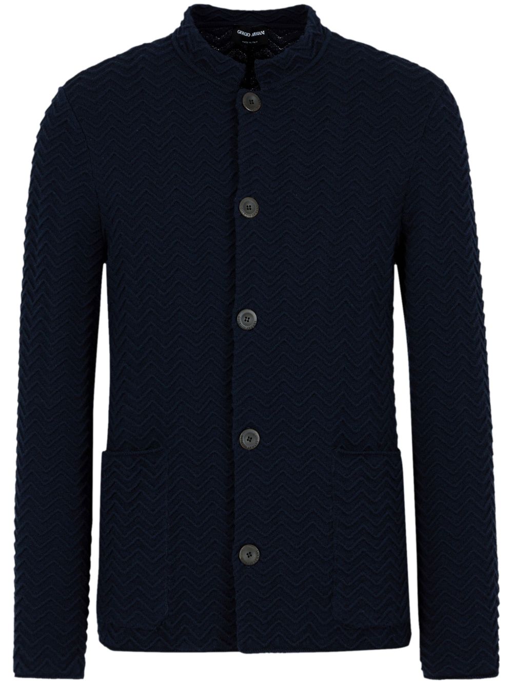 Giorgio Armani Z字形图案刺绣排扣衬衫 - 蓝色