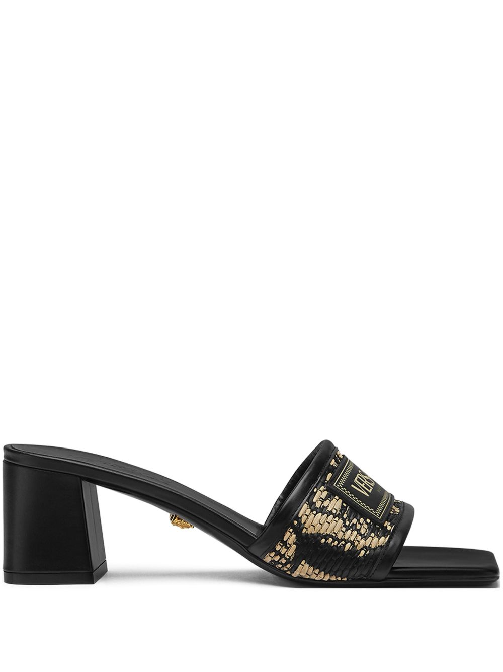 Versace Theia Barocco 拉菲草中跟穆勒鞋 - 黑色