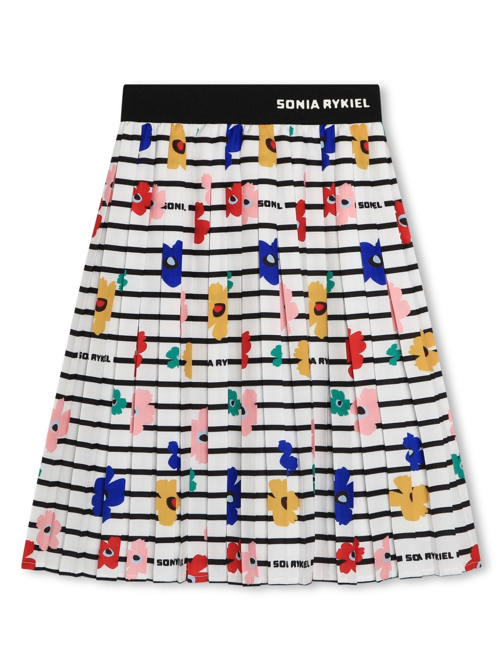 SONIA RYKIEL ENFANT 花卉印花超长百褶半身裙 - 白色