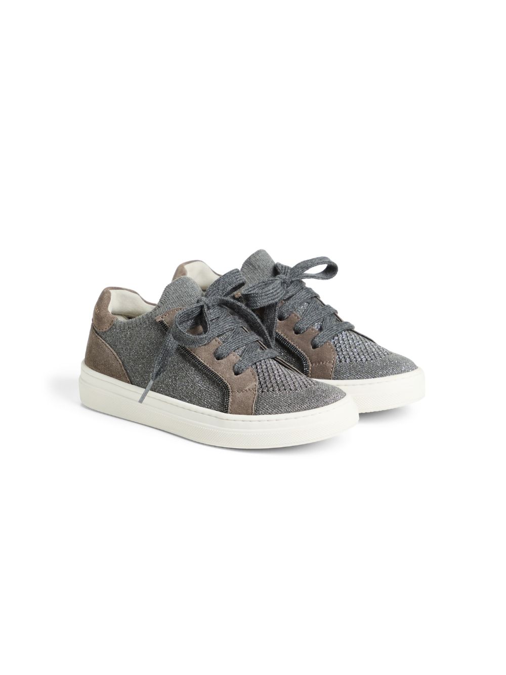 Brunello Cucinelli Kids Monili 珠饰细节针织运动鞋 - 灰色