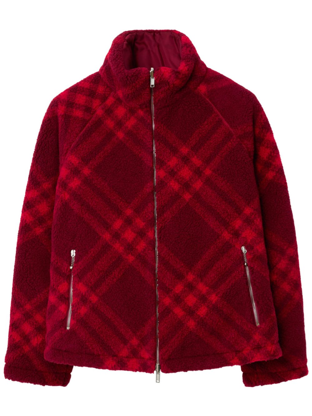 Burberry 双色格纹双面抓绒夹克 - 红色