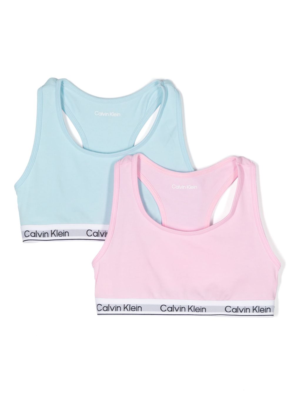 Calvin Klein Kids logo织带运动文胸（两件装） - 粉色