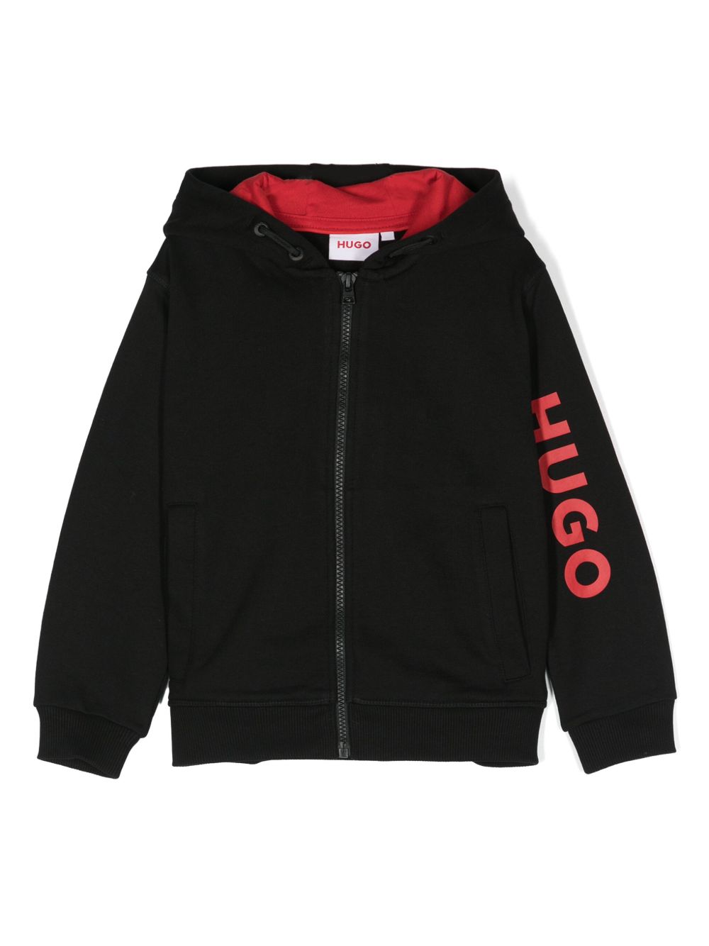 HUGO KIDS logo印花连帽夹克 - 黑色
