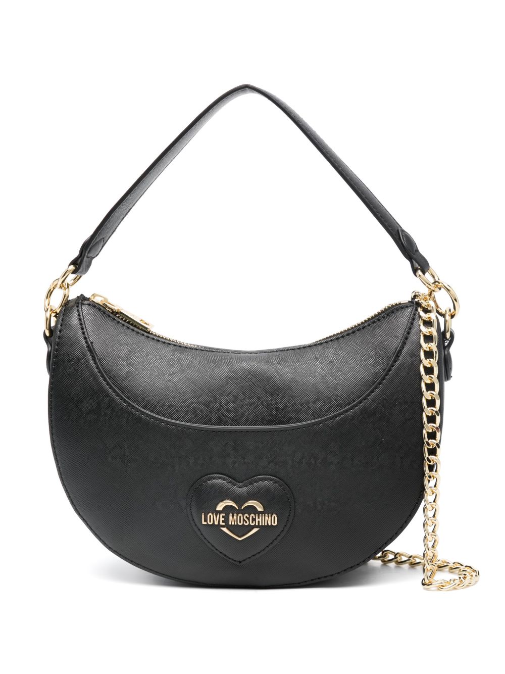 Love Moschino logo标牌心形贴花单肩包 - 黑色