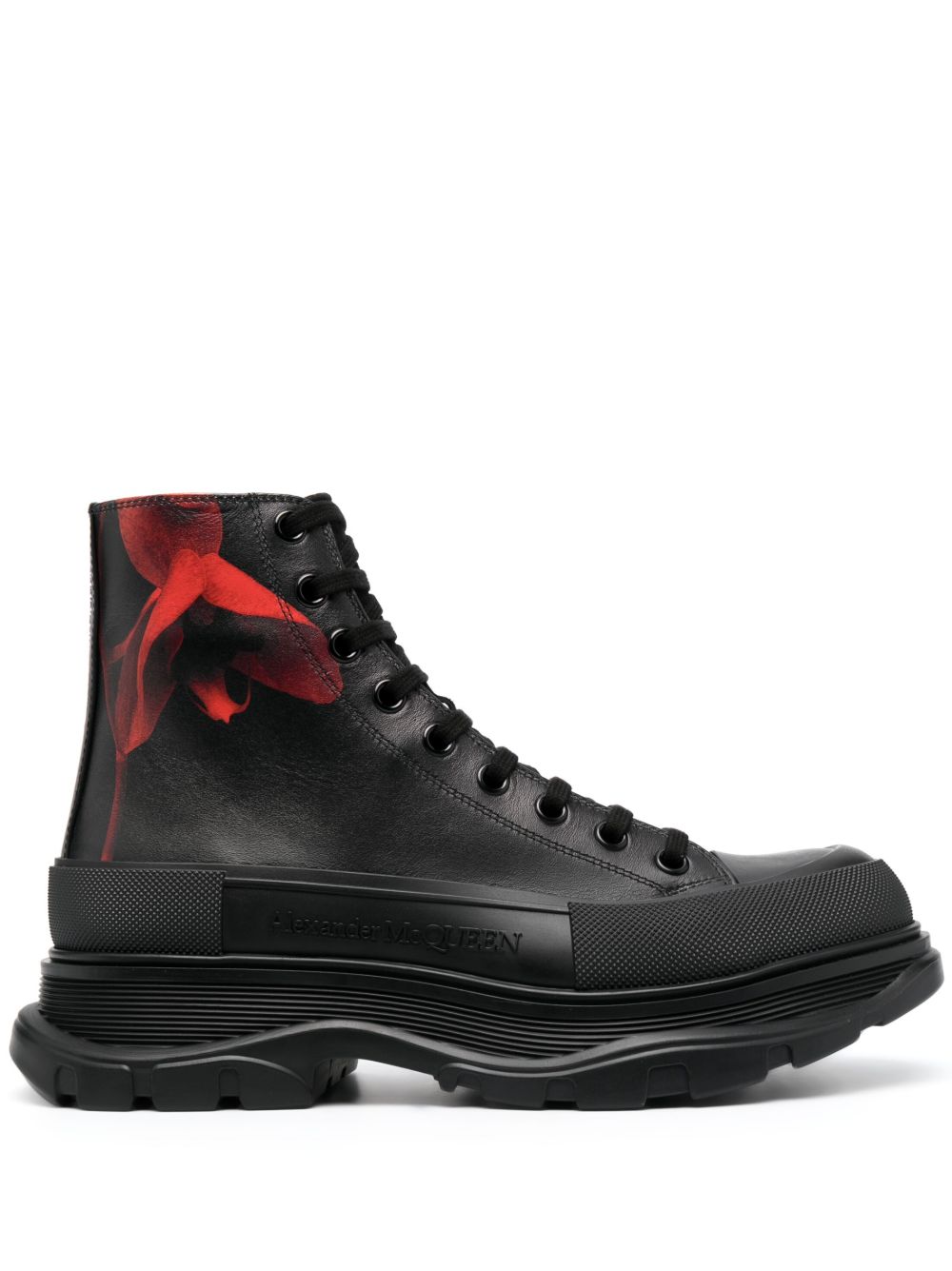 Alexander McQueen logo凹面压花皮质短靴 - 黑色