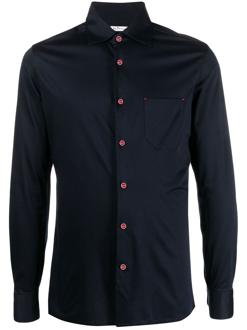 Kiton 排扣长袖衬衫 - 蓝色