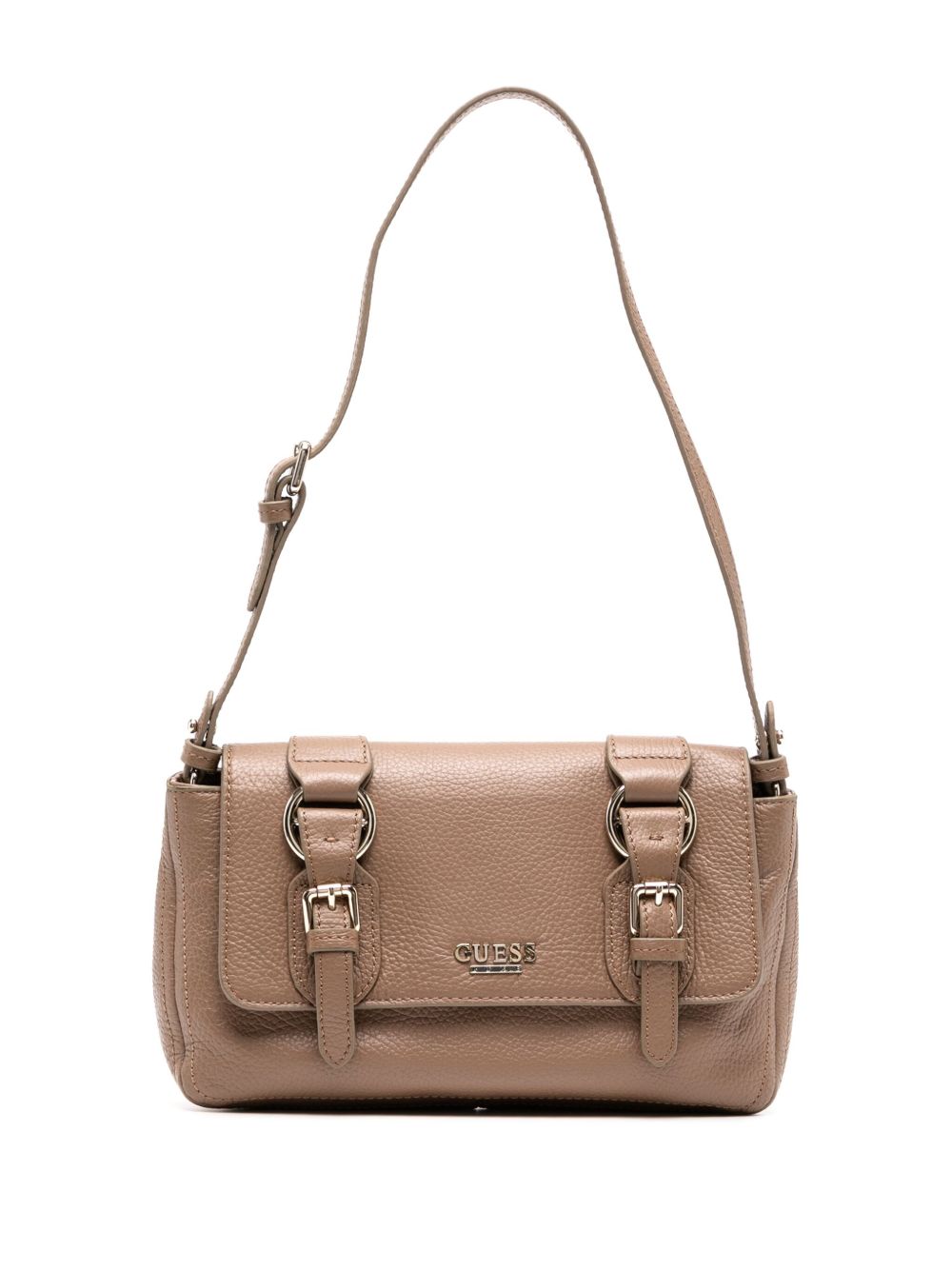 GUESS USA logo标牌皮质斜挎包 - 褐色