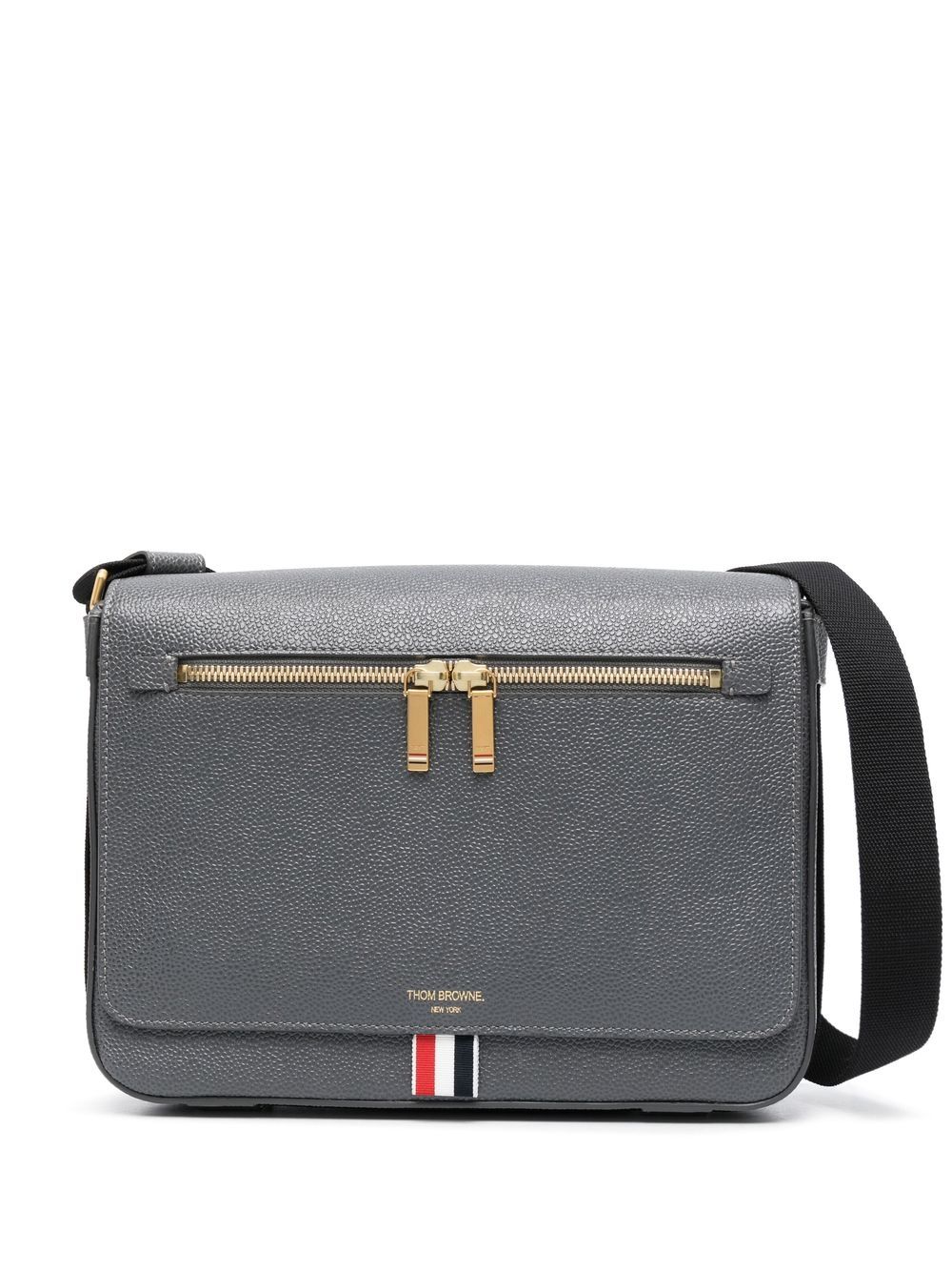 Thom Browne logo皮质邮差包 - 灰色