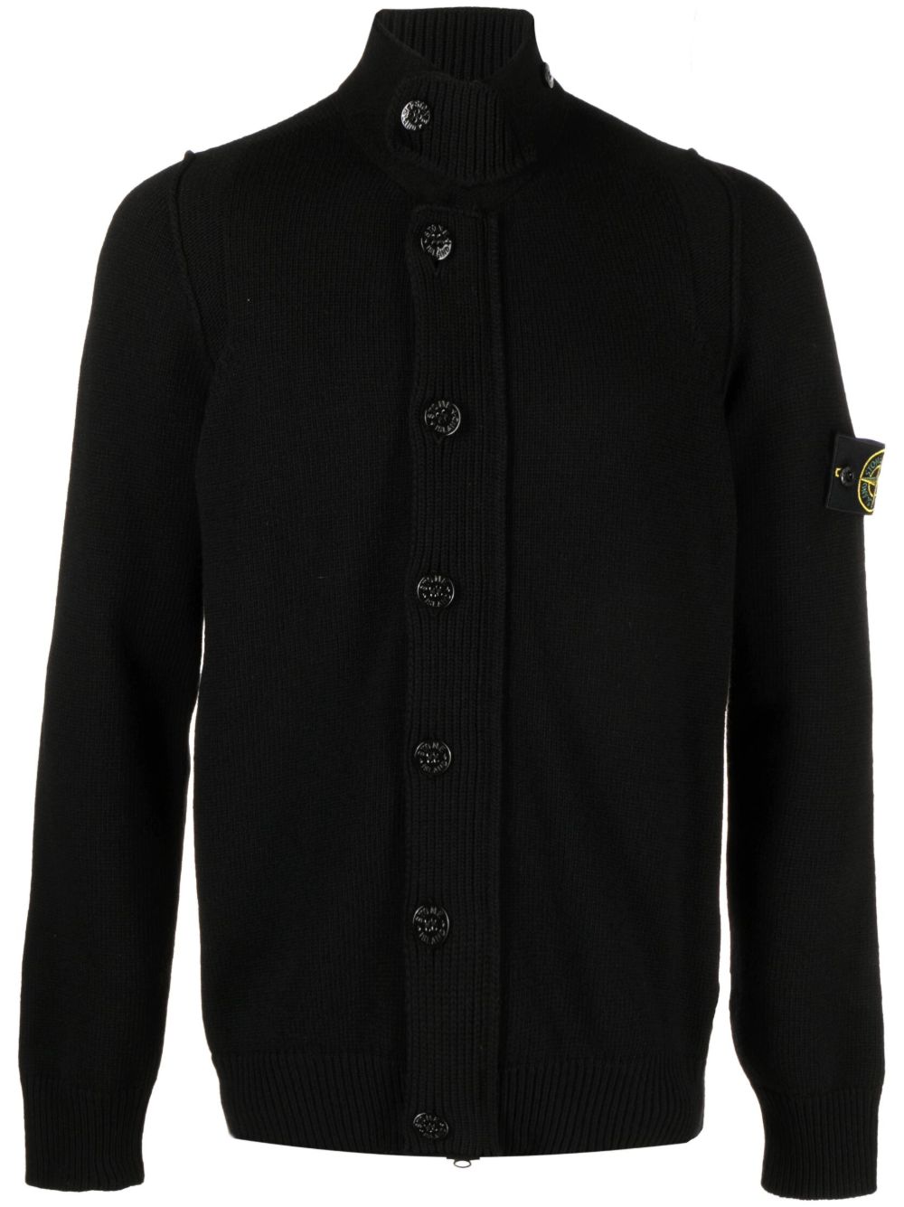 Stone Island 标贴排扣开衫 - 黑色