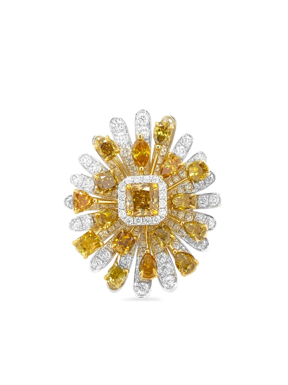 HYT Jewelry 18K白金钻石鸡尾酒戒指 - 黄色