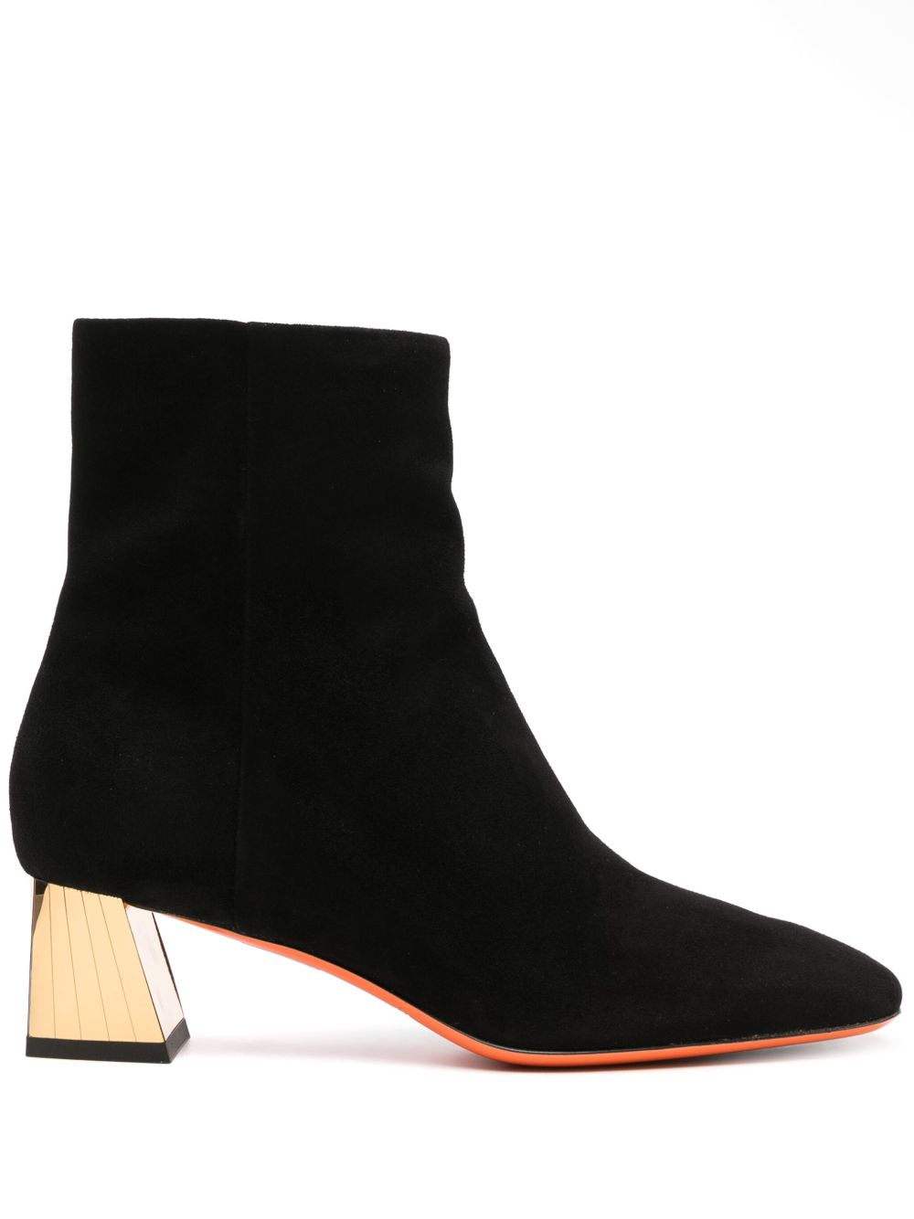 Santoni 方头中跟及踝绒面皮靴 - 黑色