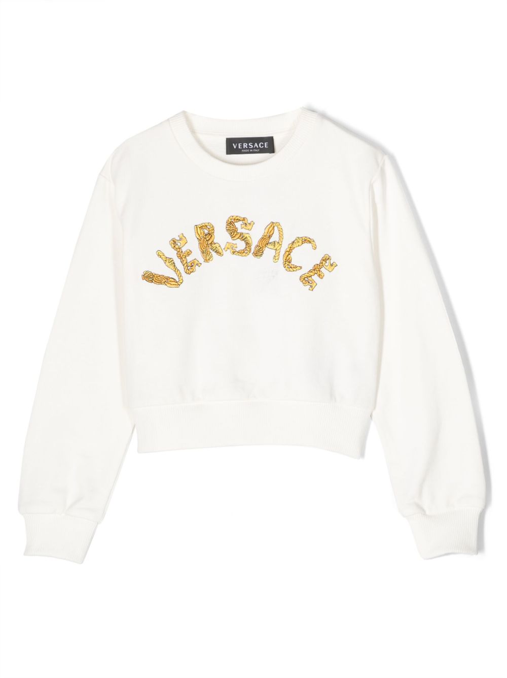 Versace Kids logo刺绣棉卫衣 - 白色
