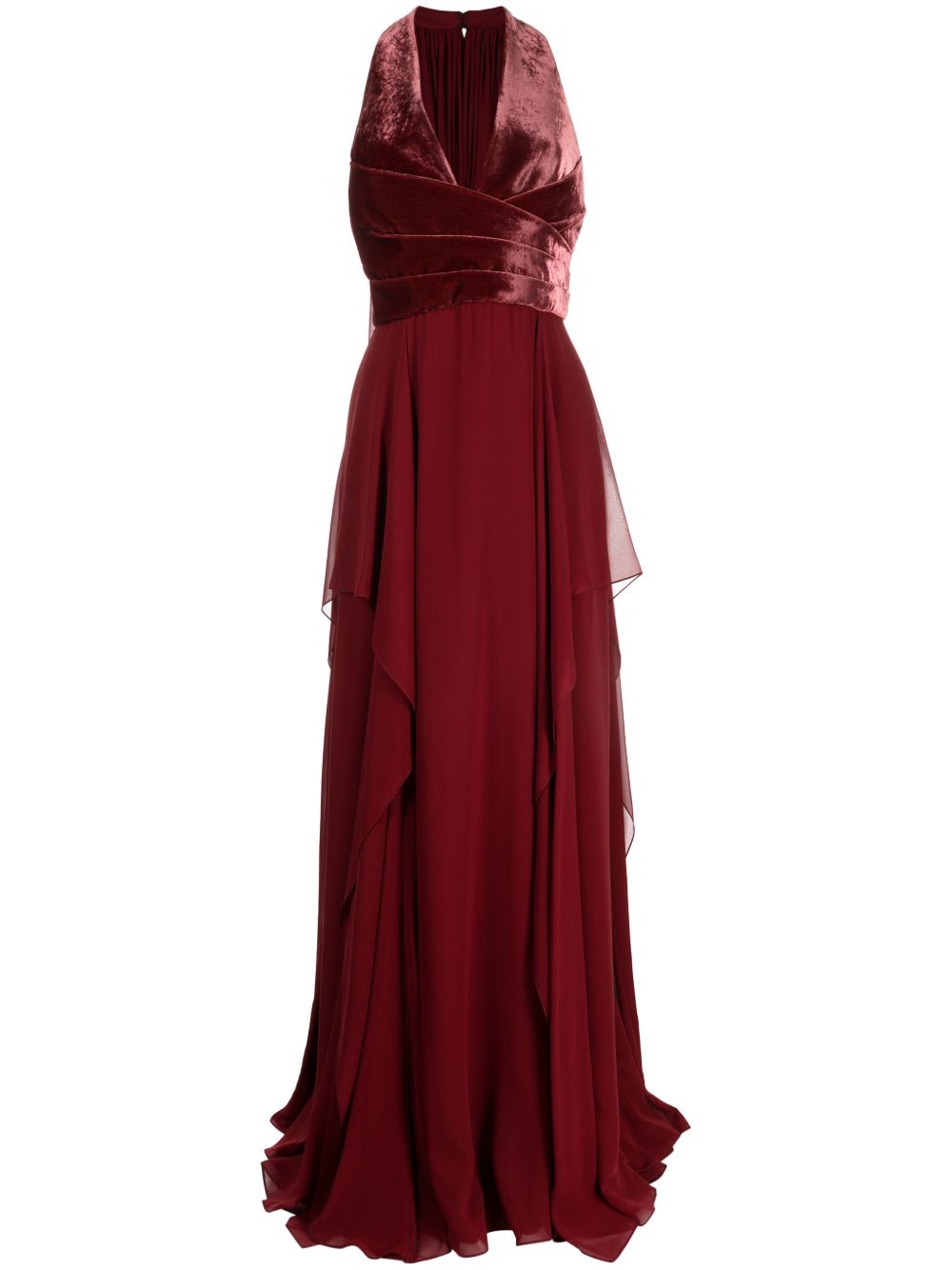 Elie Saab V领丝绒真丝礼服 - 红色